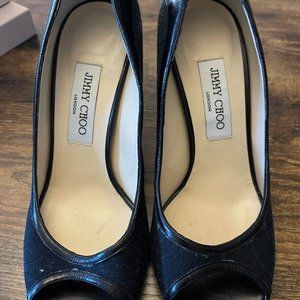 Jimmy Choo Black Canvas Peep Toe Size 38
